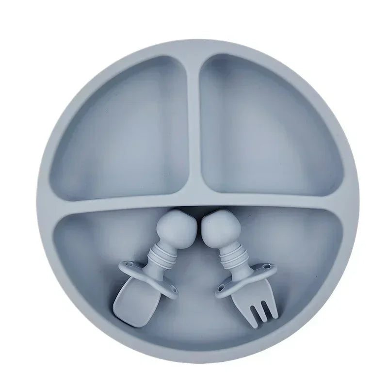 Assiette à ventouse et couverts en silicone pour bébé